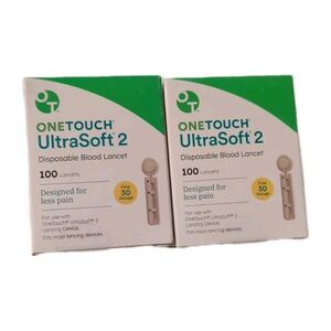 2 Boxes ONE TOUCH UltraSoft 2 Lancets 30G 100 count  Exp 05/2028 NEW